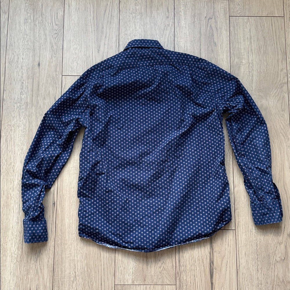J Crew Slim Fit Navy Paisley Button Down Shirt Men Large Cotton Casual Preppy - Picture 9 of 10